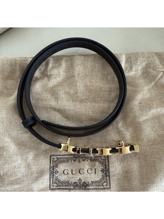 NEW Gucci Buckle Thin Leather Belt Women\'s Black 105 cm 100% Authentic main image 7